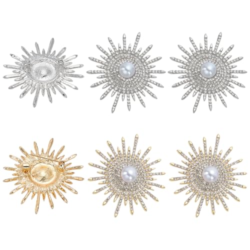 FINGERINSPIRE 6 Stück Sonnen Strass Brosche 51x47mm Platin & Goldlegierung Sonnenblumenperlen Brosche Für Frauen Strass Perlen Anstecknadel Sonnenbrosche Anstecknadel Für Rucksäcke Kleidung Jacken von FINGERINSPIRE