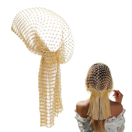 FINGERINSPIRE Goldfarbene Netz Stirnbänder Mit Strasssteinen Für Damen 455mm Strasssteine Dehnbare Kopftücher Polyester Strass Kopftuch Glitzernde Ausgehöhlte Haarbänder Für Weibliche Nachtclub Rave von FINGERINSPIRE