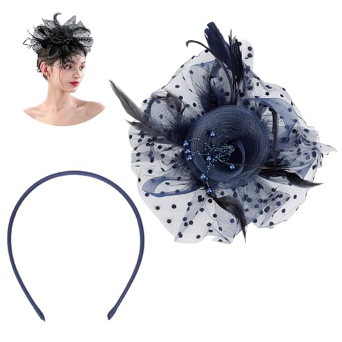 FINGERINSPIRE Haarspange Aus Netzfedern Mit Haarbändern Preußischblau 20er Jahre Flapper Kopfbedeckung Für Teepartys Hochzeiten Cocktails Blumen Fascinator Hut Für Haarspange Mit Netzbändern Federn von FINGERINSPIRE