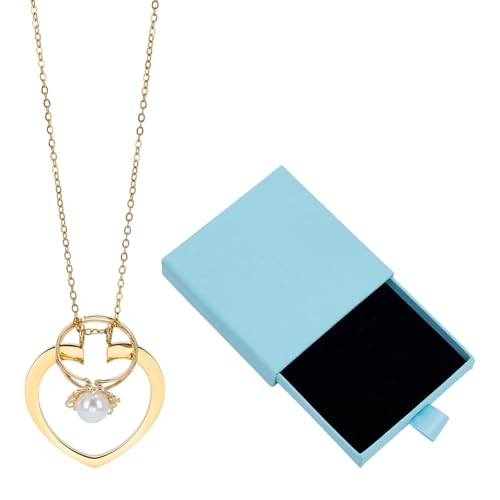 FINGERINSPIRE Ringhalter Halskette Mit Herz Anhänger 41.5cm Edelstahl Farbige Ringhalter Halsketten Mit Ketten Ringschoner Kette Mit Herz Anhänger Und Geschenkbox Für Hochzeit Verlobung Mutter von FINGERINSPIRE