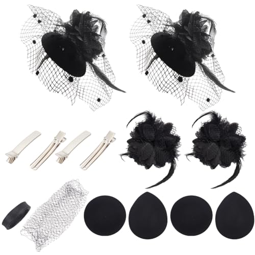 FINGERINSPIRE Schwarzer Gothic-Fascinator-Hut, DIY-Set, inklusive 1 Polyester-Netz-Spitzenstoff und feinem weichen Rosshaar-Zopf, Knochen und Krokodil-Haarspangen und Fascinator, Hut-Basis, von FINGERINSPIRE