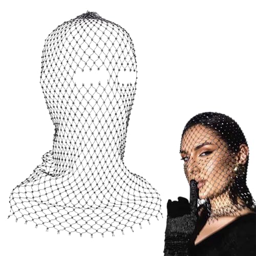 FINGERINSPIRE Strass Fascinator Mesh Gesichtsschleier für Frauen 540mm Schwarz Bling Strass Kopftuch dehnbare Haarbänder Glitter Hollow Out Haarbänder für weibliche Nightclub Haar Accessoires von FINGERINSPIRE