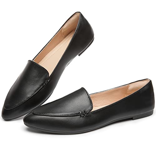 FINIWOR Loafers für Damen, flache Schuhe, Damen, spitzer Zehenbereich, Kleiderschuhe, bequeme Memory-Schaum, Penny-Loafers, Slip-On-Schuhe, schwarz, 38 EU von FINIWOR