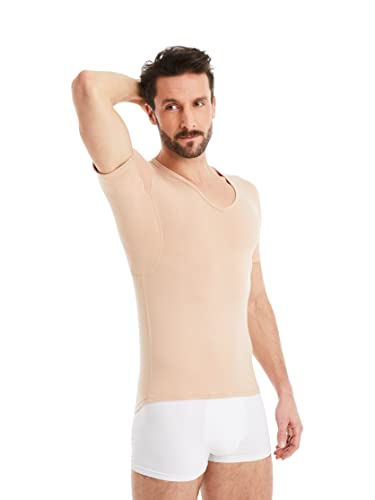 FINN Anti-Schweiß Shirt Herren mit V-Ausschnitt und integrierten Achselpads gegen Starkes Schwitzen - Unterhemd mit garantiertem Schutz vor Schweißflecken und Schweißgeruch Hautfarbe Nude XXL von FINN