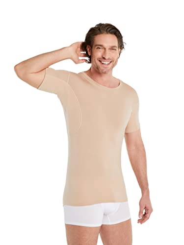 FINN Anti-Schweiß Shirt Herren mit Rundhals und integrierten Achselpads gegen Starkes Schwitzen - Unterhemd mit garantiertem Schutz vor Schweißflecken und Schweißgeruch Hautfarbe Nude S von FINN