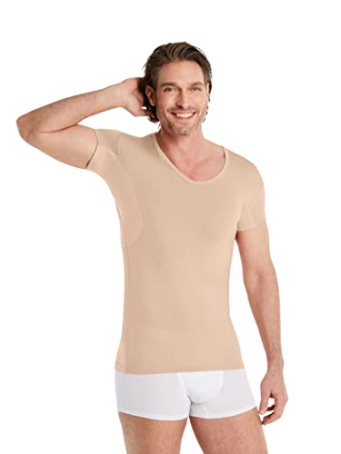 FINN Anti-Schweiß Shirt Herren mit extra kurzen Ärmeln - Perfekt unter Kurzarm-Hemden und Polo-Shirts - Unterhemd mit Achselpads gegen Schweißflecken und Schweißgeruch Hautfarbe Nude M von FINN