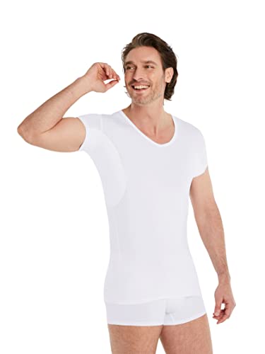 FINN Anti-Schweiß Shirt Herren mit extra kurzen Ärmeln - Perfekt unter Kurzarm-Hemden und Polo-Shirts - Unterhemd mit Achselpads gegen Schweißflecken und Schweißgeruch Weiß Weiss S von FINN