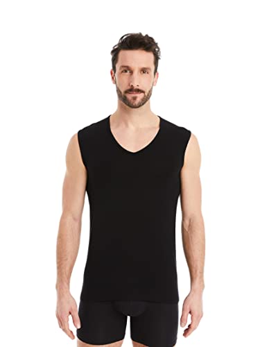 FINN Business Unterhemd Herren Ärmellos mit V-Ausschnitt - Unterziehshirt Männer aus original Lenzing® Modal Stoff - Das perfekte Tank-Top unter Hemd und Anzug Schwarz S von FINN