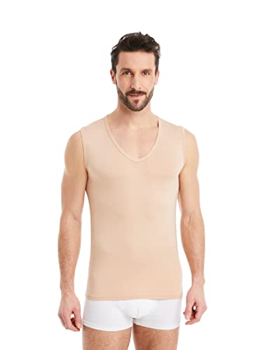 FINN Business Herren Unterhemd Ärmellos mit V-Ausschnitt - Unterziehshirt Männer Tank-Top aus original Lenzing® Modal Stoff Unsichtbare Hautfarbe Nude M von FINN