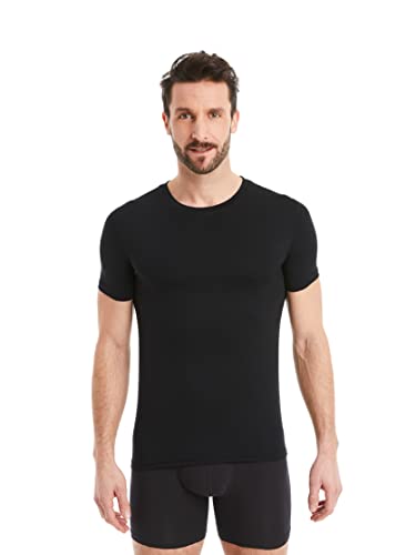 FINN Business Unterhemd Herren Kurzarm mit Rundhals-Ausschnitt - Unterziehshirt Männer aus original Lenzing® Modal Stoff Schwarz L von FINN