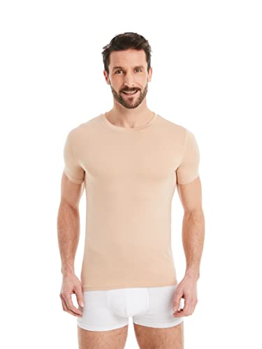 FINN Business Unterhemd Herren Kurzarm mit Rundhals-Ausschnitt - Unterziehshirt Männer aus original Lenzing® Modal Stoff Unsichtbare Hautfarbe Nude S von FINN