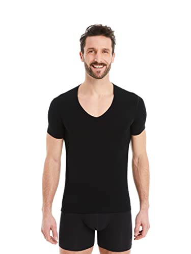 FINN Business Unterhemd Herren Kurzarm mit V-Ausschnitt - Unterziehshirt Männer aus original Lenzing® Modal Stoff Schwarz M von FINN