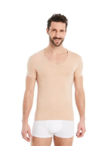FINN Business Unterhemd Herren Kurzarm mit V-Ausschnitt - Unterziehshirt Männer aus original Lenzing® Modal Stoff - Das perfekte T-Shirt unter Hemd und Anzug Hautfarbe Nude 4XL von FINN