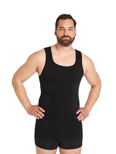 FINN Seamless Kompressions-Unterhemd Herren ohne Nähte - Figurformendes Bauchweg Shapewear Tank-Top - Starker Body-Shaper für Männer Schwarz M von FINN