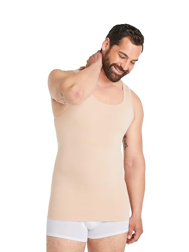 FINN Seamless Kompressions-Shirt Herren mit Bauchweg Effekt - Figurformendes Shapewear Tank-Top ohne Nähte - Starkes Body Shaper Unterhemd für einen flacheren Bauch Unsichtbare Hautfarbe Nude M von FINN