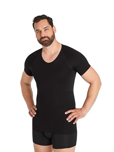 FINN Seamless Kompressions-Unterhemd Herren ohne Nähte - Figurformendes Shapewear Kurzarm Shirt - Starker Body-Shaper für Männer Schwarz L von FINN