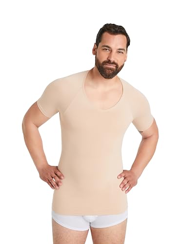 FINN Seamless Kompressions-Unterhemd Herren ohne Nähte - Figurformendes Shapewear Kurzarm Shirt - Starker Body-Shaper für Männer Unsichtbare Hautfarbe Nude 3XL von FINN