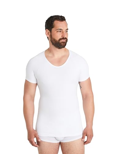 FINN Seamless Kompressions-Unterhemd Herren ohne Nähte - Figurformendes Shapewear Kurzarm Shirt - Starker Body-Shaper für Männer Unsichtbare Weiß Weiss 3XL von FINN