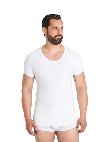 FINN Seamless Kompressions-Unterhemd Herren ohne Nähte - Figurformendes Shapewear Kurzarm Shirt - Starker Body-Shaper für Männer Unsichtbare Weiß Weiss L von FINN