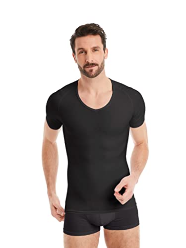 FINN figurformendes Kompressions-Unterhemd Herren - Shapewear Kurzarm Shirt mit Bauch-Weg Effekt - Body-Shaper für Männer aus Baumwolle Schwarz L von FINN