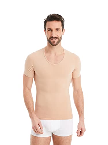 FINN figurformendes Kompressions-Unterhemd Herren - Shapewear Kurzarm Shirt mit Bauch-Weg Effekt - Body-Shaper für Männer aus Baumwolle Unsichtbare Hautfarbe Nude L von FINN