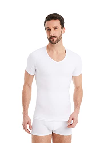 FINN Figurformendes Kompressions-Shirt Herren mit Bauchweg Effekt - Kurzarm Shapewear Unterhemd aus Baumwolle - Body Shaper für einen flacheren Bauch Weiß Weiss S von FINN
