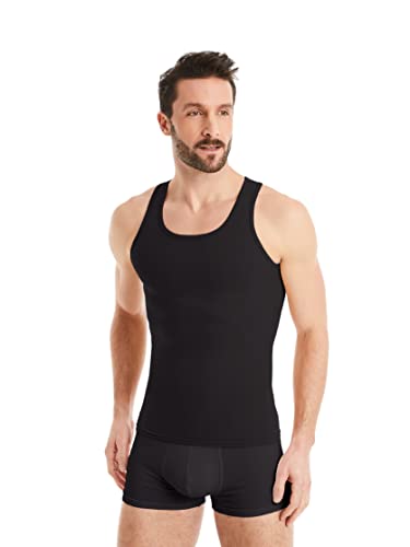 FINN Figurformendes Kompressions-Shirt Herren mit Bauchweg Effekt - Ärmelloses Shapewear Tank-Top aus Baumwolle - Body Shaper Unterhemd für einen flacheren Bauch Schwarz XXL von FINN