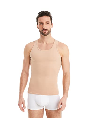 FINN Figurformendes Kompressions-Shirt Herren mit Bauchweg Effekt - Ärmelloses Shapewear Tank-Top aus Baumwolle - Body Shaper Unterhemd für einen flacheren Bauch Hautfarbe Nude L von FINN