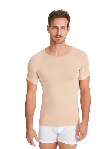 FINN wasserabweisendes Anti-Schweiß Shirt Herren mit Achselpads – Minimiert Schweißflecken am gesamten Oberkörper auch bei starkem Schwitzen – Antibakterielles Unterhemd mit Rundhals Hautfarbe 3XL von FINN