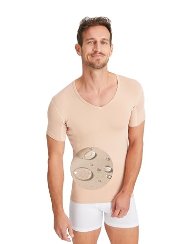 FINN wasserabweisendes Anti-Schweiß Shirt Herren mit Achselpads – Minimiert Schweißflecken am gesamten Oberkörper auch bei starkem Schwitzen – Antibakterielles Unterhemd mit V-Ausschnitt Hautfarbe XL von FINN