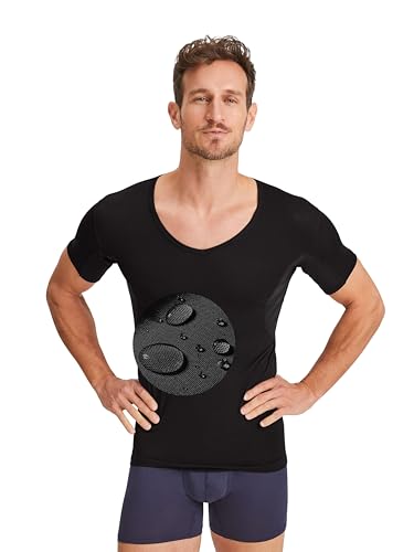 FINN wasserabweisendes Anti-Schweiß Shirt Herren mit Achselpads – Minimiert Schweißflecken am gesamten Oberkörper auch bei starkem Schwitzen – Antibakterielles Unterhemd mit V-Ausschnitt Schwarz 3XL von FINN