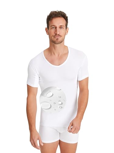 FINN wasserabweisendes Anti-Schweiß Shirt Herren mit Achselpads – Minimiert Schweißflecken am gesamten Oberkörper auch bei starkem Schwitzen – Antibakterielles Unterhemd mit V-Ausschnitt Weiß Weis XXL von FINN