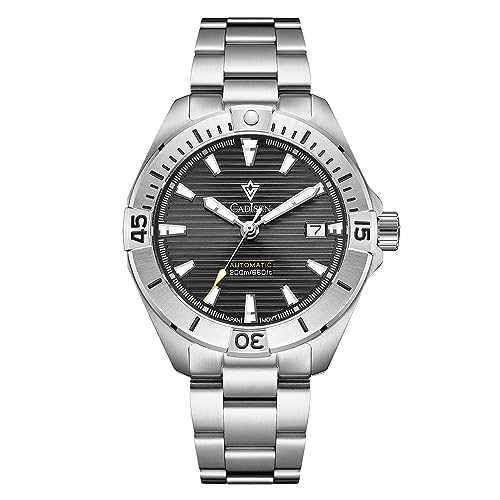 FINNIAN CADISEN Herren Automatik Uhr Armbanduhr Automatikwerk mit Edelstahlband NH35 wasserdicht Noctuluzentes Licht (grau) von FINNIAN