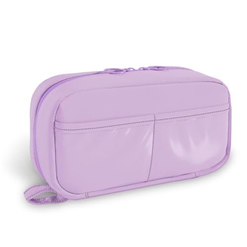 FINPAC Federmäppchen, Federtasche Große Kapazität Stift Etui Pencil Case mit 3 Fächer Mäppchen 165° Flachaufklapp-Design Schreibwarenbeutel Stiftetasche Bleistifttasche für Schule & Büro (Lila) von FINPAC