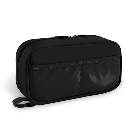 FINPAC Federmäppchen, Federtasche Große Kapazität Stift Etui Pencil Case mit 3 Fächer Mäppchen 165° Flachaufklapp-Design Schreibwarenbeutel Stiftetasche Bleistifttasche für Schule & Büro (Schwarz) von FINPAC