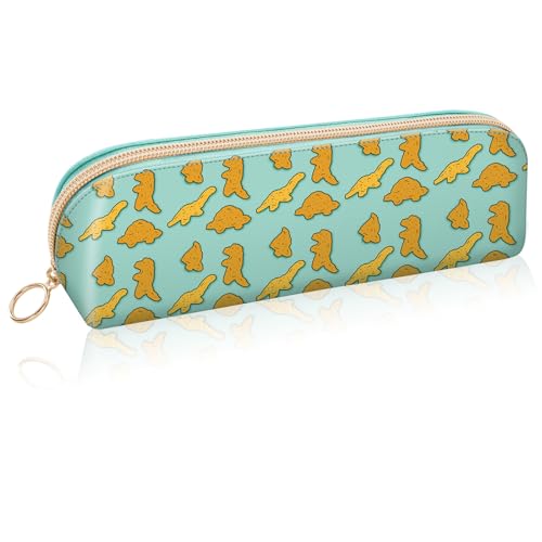 FINPAC PU-Federmäppchen, Federtaschen Mäppchen Etui aus PU Leder, Tragbare Schreibwaren-Tasche, große Kapazität Stiftetasche Kosmetik Organizer Tasche Schulmäppchen für Schule Büro (Dino Nuggets) von FINPAC