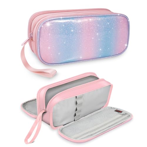 FINPAC Federmäppchen Federtasche - Große Kapazität Mäppchen mit 3 Fächer Stiftetasche Schlamperbox Bleistifttasche Schulmäppchen für Schule & Büro, (Rosa Blau) von FINPAC