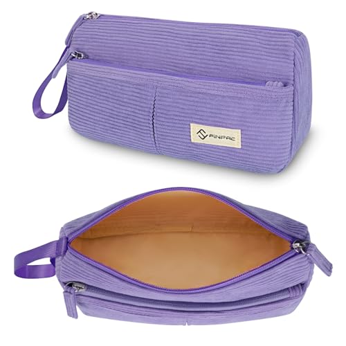 FINPAC Federmäppchen Pencil case, Cord-Stoff Mäppchen mit Handschlaufe Große Kapazität Federtasche Schulmäppchen Schreibwarenbeutel Bleistiftbeutel Stiftetasche für Schule Büro (Lila) von FINPAC
