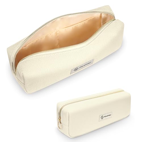 FINPAC Federmäppchen Mäppchen - Große Kapazität Federtasche Cord-Stoff Pencil Case Stiftetasche Schlamperbox Bleistiftbeutel Schulmäppchen für Schule Büro, Beige von FINPAC