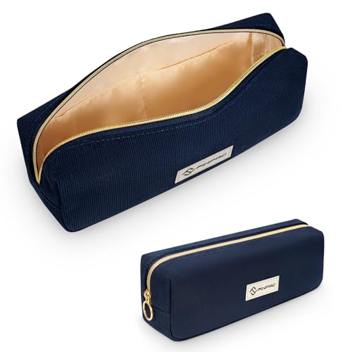 FINPAC Federmäppchen Mäppchen - Große Kapazität Federtasche Cord-Stoff Pencil Case Stiftetasche Schlamperbox Bleistiftbeutel Schulmäppchen für Schule Büro, Marineblau von FINPAC