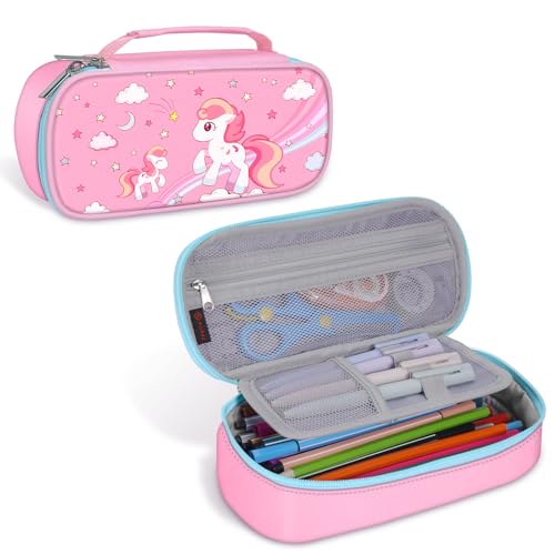 FINPAC Federmäppchen Pencil Case mit großer Kapazität Mäppchen Schreibwarenbeutel Bleistift Beutel Schulmäppchen Federtasche für Studentin Erwachsener Schule Büro (Einlagig, Rosa Pferd) von FINPAC