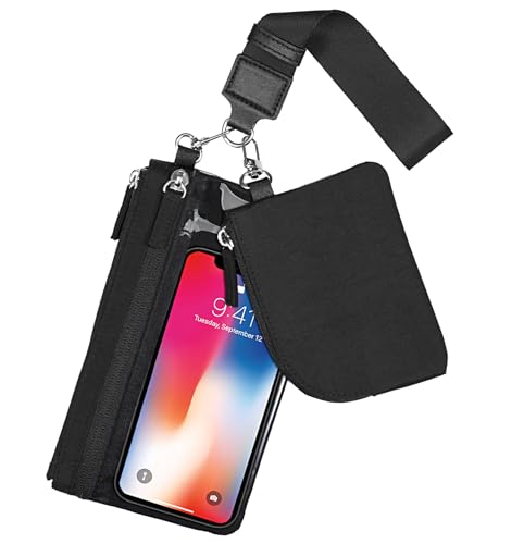 FINPAC Schlüsselanhänger-Geldbörse, Doppeltasche, RFID-blockierend, schmaler Kartenhalter und Handy-Geldbörse, Mini-Münz-Freisprech-Geldbörse, Schwarz von FINPAC