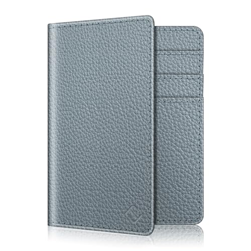 FINTIE Fahrzeugschein Hülle für Zulassungsbescheinigung - 2 Steckplätze für KFZ Fahrzeugscheine und 5 Steckplätze für Karten, aus Kunstleder Tasche für Ausweis/Karten, (Blaugrau) von FINTIE