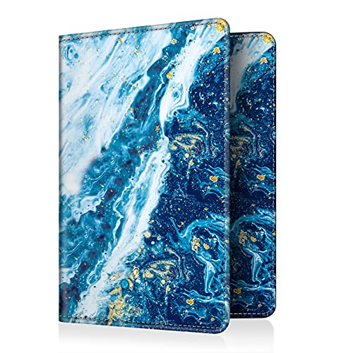 FINTIE Reisepass Impfpass Schutzhülle - Premium Kunstleder Reisepasshülle Travel Organizer mit RFID-Blockier für Kreditkarten, Ausweis, Reisedokumente Damen Herren, Meeresblau von FINTIE