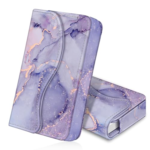 FINTIE Visitenkartenetui Kartenetui, Premium Kunstleder Handgefertigte Scheckkartenhülle Kreditkartenetui mit Magnetverschluss für Damen Herren, (Lila Marmor) von FINTIE