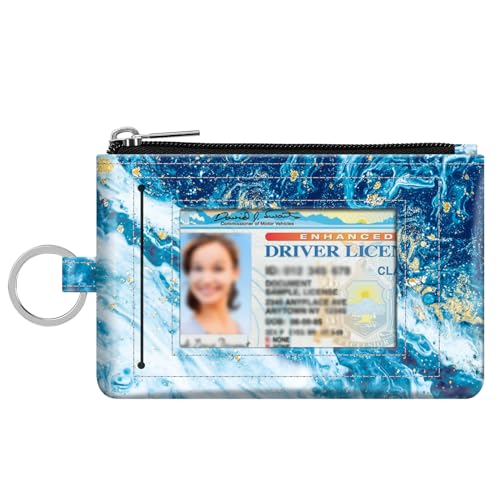 Fintie Ausweishülle mit Reißverschluss, schlankes Münzfach, Geldbörse, RFID-blockierend, Kleingeldtasche mit Schlüsselanhänger, Sandy Wave, Minimalistisch von FINTIE