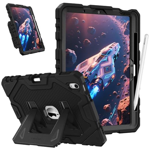 Fintie Hülle für iPad Air 11 Zoll M3 2025/ M2 2024, iPad Air 5. Generation 2022/4. Generation 2020 10.9", robuste, stoßfeste Ganzkörper-Schutzhülle mit integriertem Ständer für Kinder, Schwarz von FINTIE