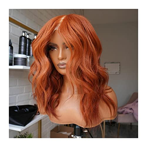 Damen Perücken 20-26 cms dunkelorange lange natürliche welle spitze frontperücke synthetische haare vorabländische glueless hohe temperaturfaser spitzeperücke for frauen Beauty Ladieshair (Size : 26i von FIONEL