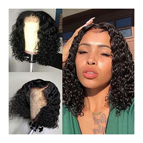 Damen Perücken Brasilianische lockige Bob Spitze Perücke 4x4 Spitze Verschluss Perücke 8-14 Zoll kurze lockige menschliche Haarperücken for schwarze Frauen Remy Human Hair Spitze Perücken Beauty Ladie von FIONEL