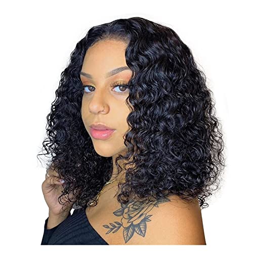 Damen Perücken Brasilianische tiefe lockige kurze 4x4 180% Bob-Perücken 8-14inch Tiefwellen-Spitze Bob Perücken vorgeptet mit Babyhaar-Remy-menschlichen Haarperücken for Frauen Beauty Ladieshair (Siz von FIONEL